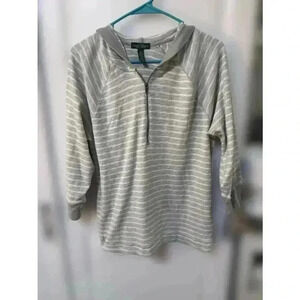 Lauren Ralph Lauren Hoodie Gray White Striped Women's Size XL Long Sleeve